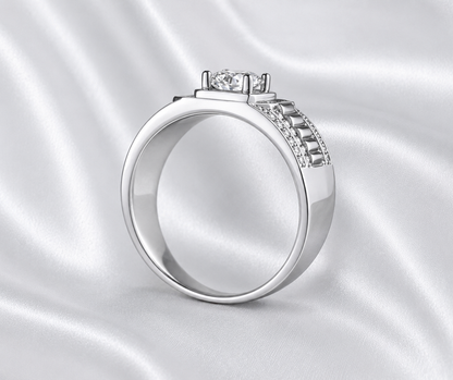 1ct Moissanite Men's Ring | Round Cut | S925 Silver | VVS1