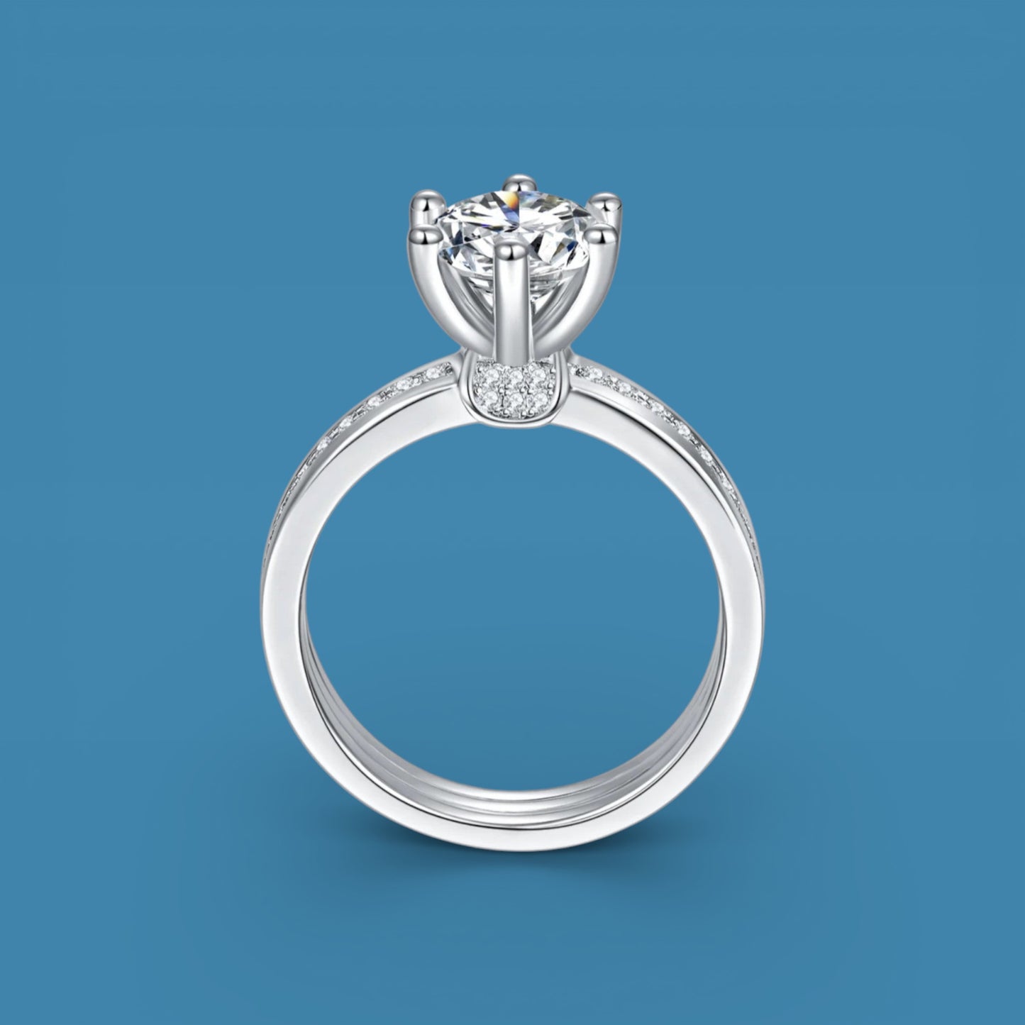 Certified 1Ct Moissanite Diamond Wide Band Proposal Ring | S925 Silver White Gold Plated Ring For Women, Gift LED Ring Box