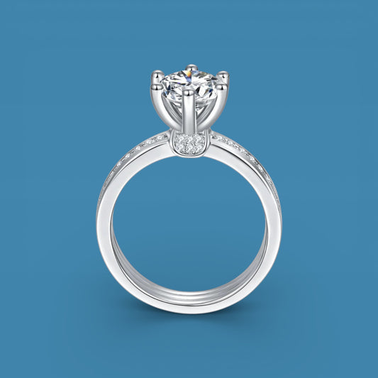 Certified 1Ct Moissanite Diamond Wide Band Proposal Ring | S925 Silver White Gold Plated Ring For Women, Gift LED Ring Box