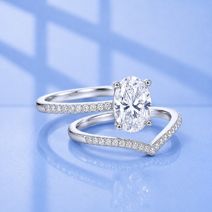 2.19ct Oval Moissanite Wedding Band Set | S925 Silver | VVS1 | 2 Rings