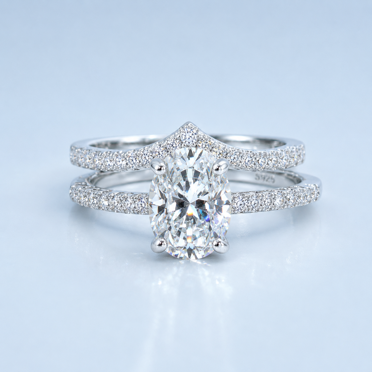 2.19ct Oval Moissanite Wedding Band Set | S925 Silver | VVS1 | 2 Rings