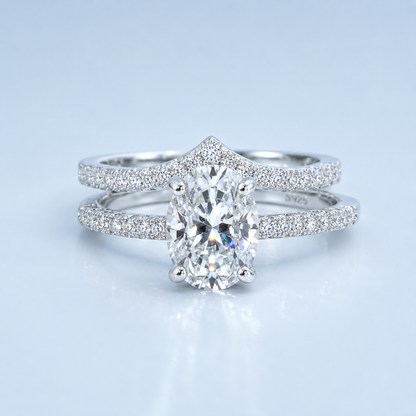 2.19ct Oval Moissanite Wedding Band Set | S925 Silver | VVS1 | 2 Rings