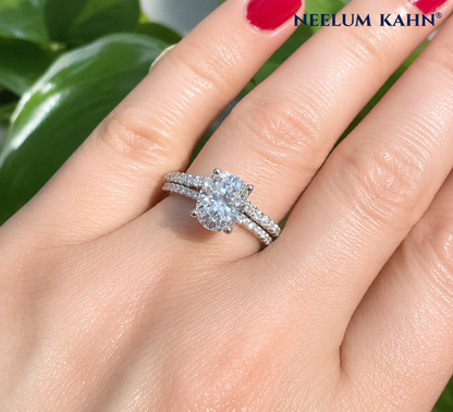 2.19ct Oval Moissanite Wedding Band Set | S925 Silver | VVS1 | 2 Rings