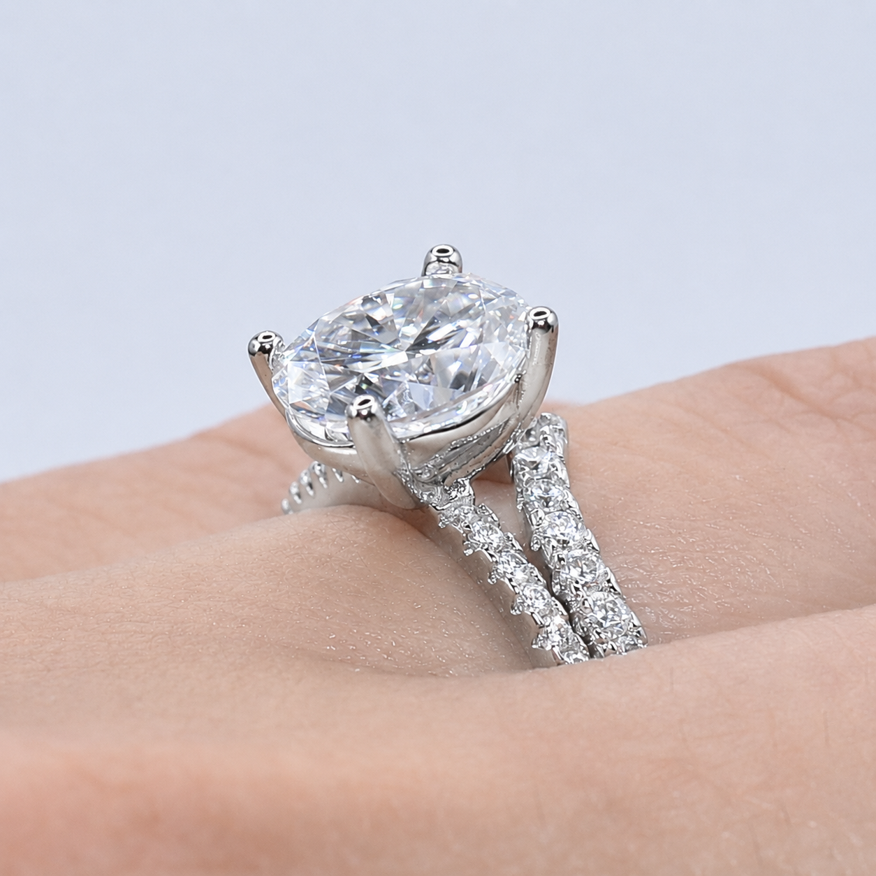 2.19ct Oval Moissanite Wedding Band Set | S925 Silver | VVS1 | 2 Rings