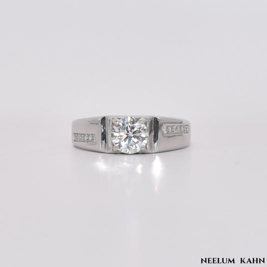 Certified 1Ct Moissanite Diamond Men Adjustable Ring S925 Silver Ring