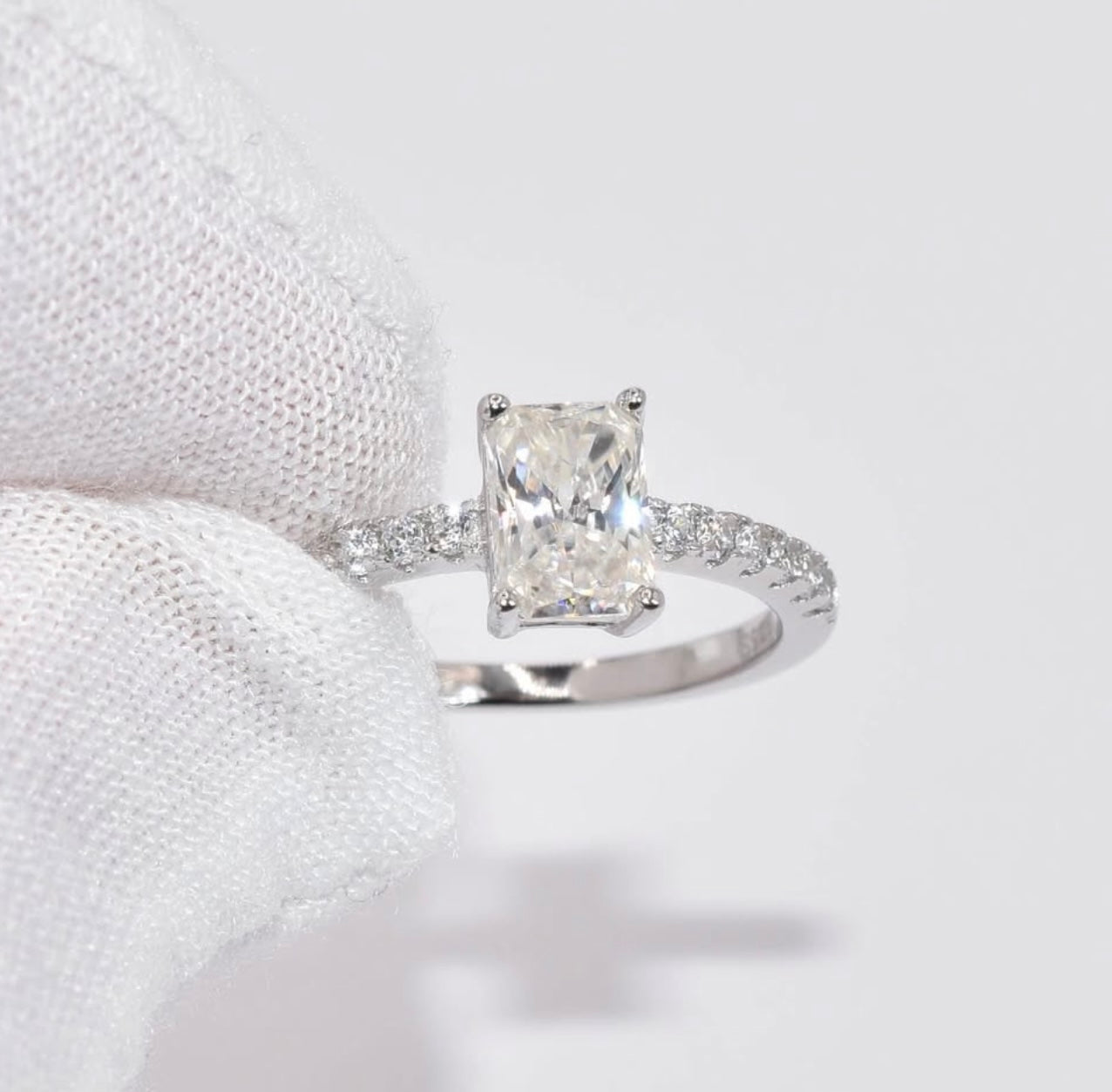 1Ct Radiant Cut Moissanite Ring | Heart Shape LED Ring Box Included