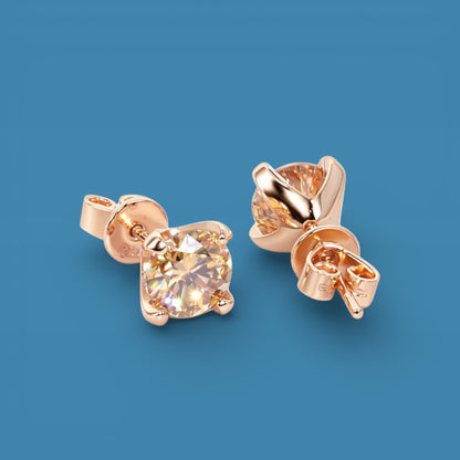 Certified 2Ct (1Ct + 1Ct) Moissanite Diamond Champagne Color Stud