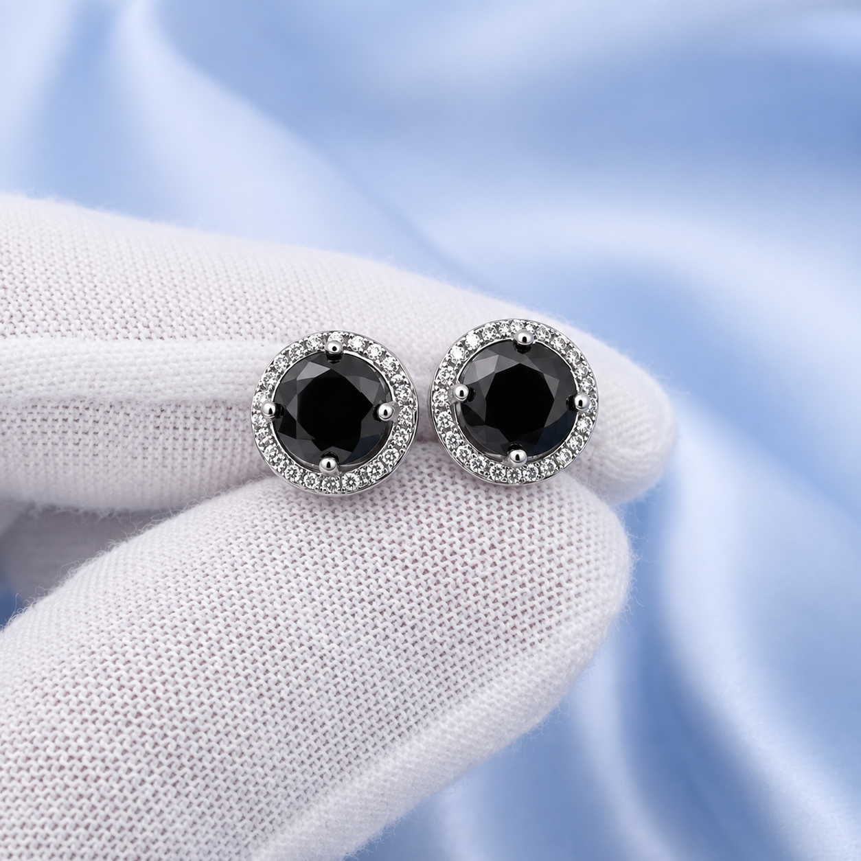 Men's 2ct Black Halo Moissanite Diamond Stud Earrings | 1ct Each | Gothic Style
