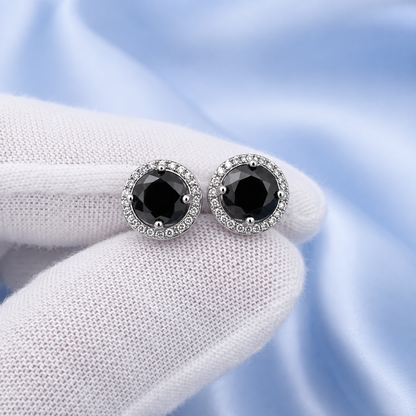 Men's 2ct Black Halo Moissanite Diamond Stud Earrings | 1ct Each | Gothic Style