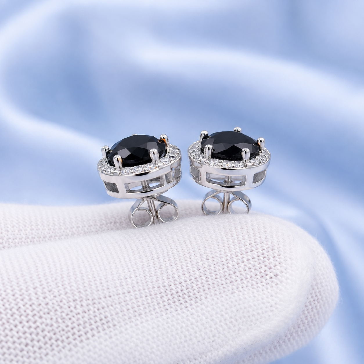 Men's 2ct Black Halo Moissanite Diamond Stud Earrings | 1ct Each | Gothic Style