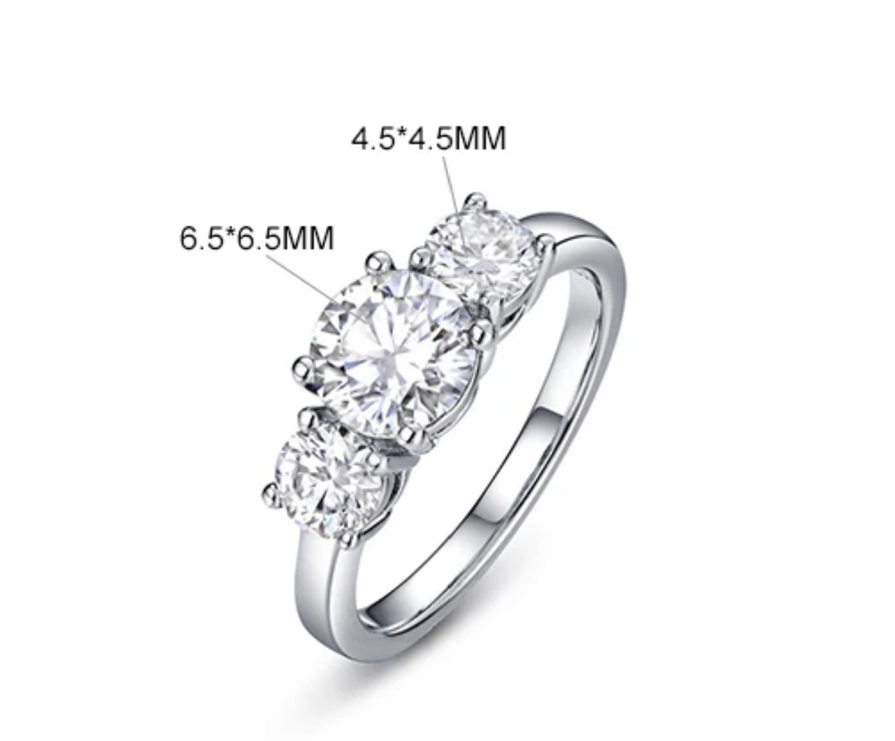 2Ct Moissanite Three-Stone Ring, 925 Sterling Silver, Round Cut, VVS1 Clarity, D Color, Gift LED Light Heart Ring Box Included