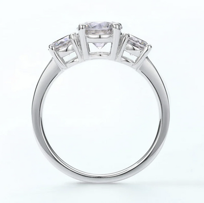 2Ct Moissanite Three-Stone Ring, 925 Sterling Silver, Round Cut, VVS1 Clarity, D Color, Gift LED Light Heart Ring Box Included