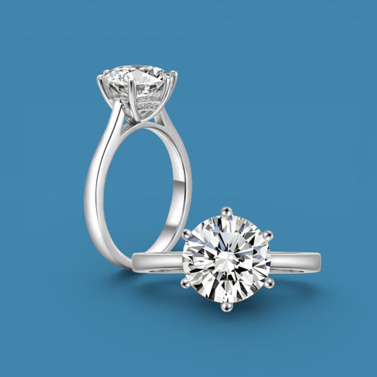 2Ct Moissanite Engagement Ring, 925 Sterling Silver, Round Cut, VVS1 Clarity, Platinum Plated, Gift Red Heart  LED Ring Box Included