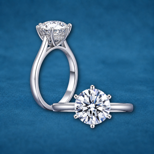 2Ct Moissanite Engagement Ring, 925 Sterling Silver, Round Cut, VVS1 Clarity, Platinum Plated, Gift Red Heart  LED Ring Box Included