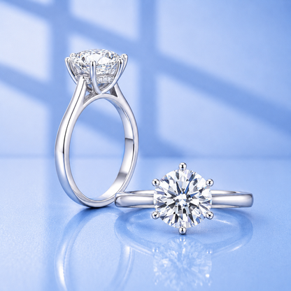 2Ct Moissanite Engagement Ring, 925 Sterling Silver, Round Cut, VVS1 Clarity, Platinum Plated, Gift Red Heart  LED Ring Box Included