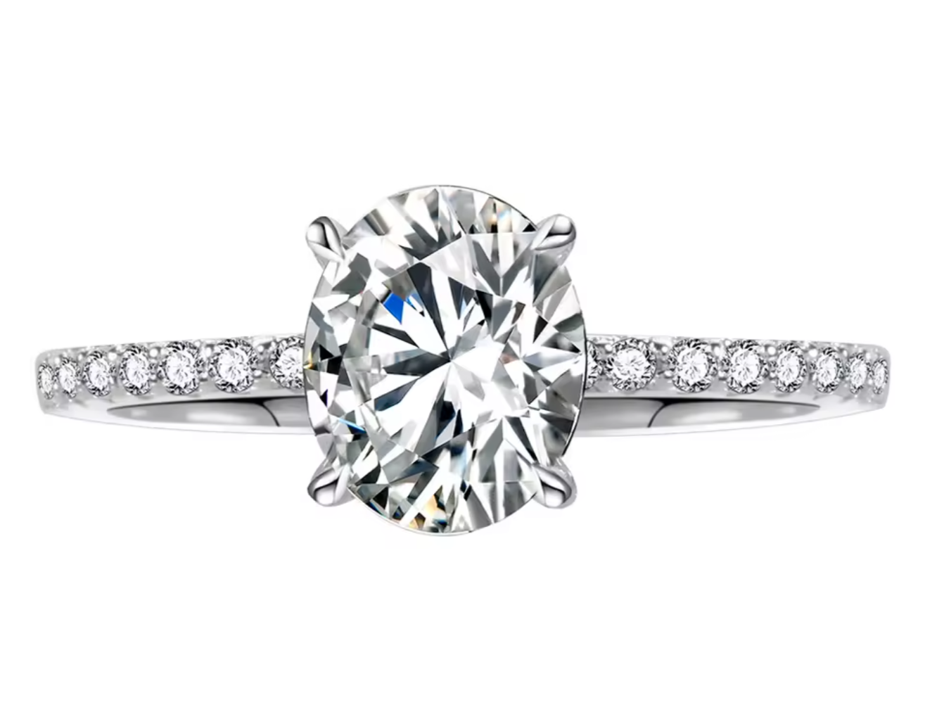 2Ct Oval Cut Moissanite Ring, 925 Sterling Silver, VVS1 Clarity, for Weddings and Engagements Halo Ring