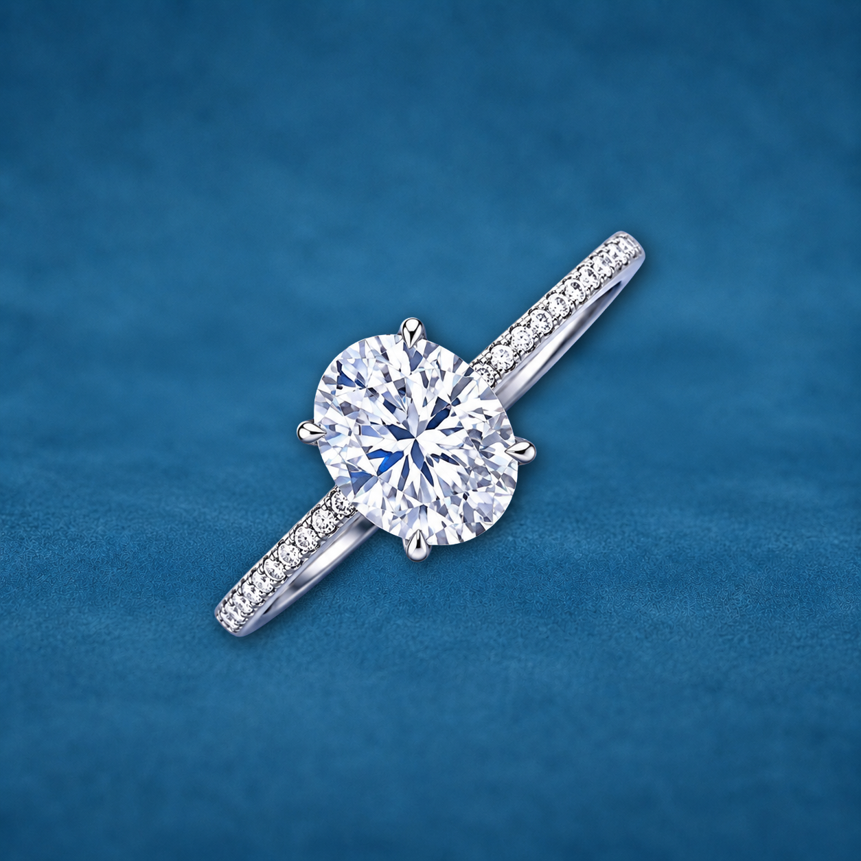 Certified 2ct Oval Cut Moissanite Pave Setting Ring | S925 Silver | VVS1 | Wedding & Engagement