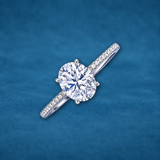 Certified 2ct Oval Cut Moissanite Pave Setting Ring | S925 Silver | VVS1 | Wedding & Engagement