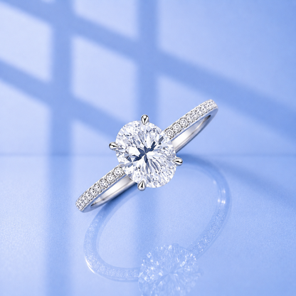 2ct Oval Cut Moissanite Pave Setting Ring | S925 Silver | VVS1 | Wedding & Engagement