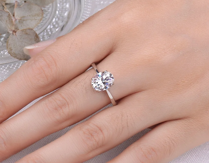 2Ct Oval Cut Moissanite Ring, 925 Sterling Silver, D Color VVS1 Clarity, Solitaire Engagement Ring with Gift LED Heart Ring Box