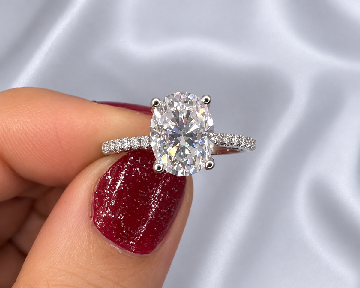 2ct Oval Cut Moissanite Pave Setting Ring | S925 Silver | VVS1 | Wedding & Engagement