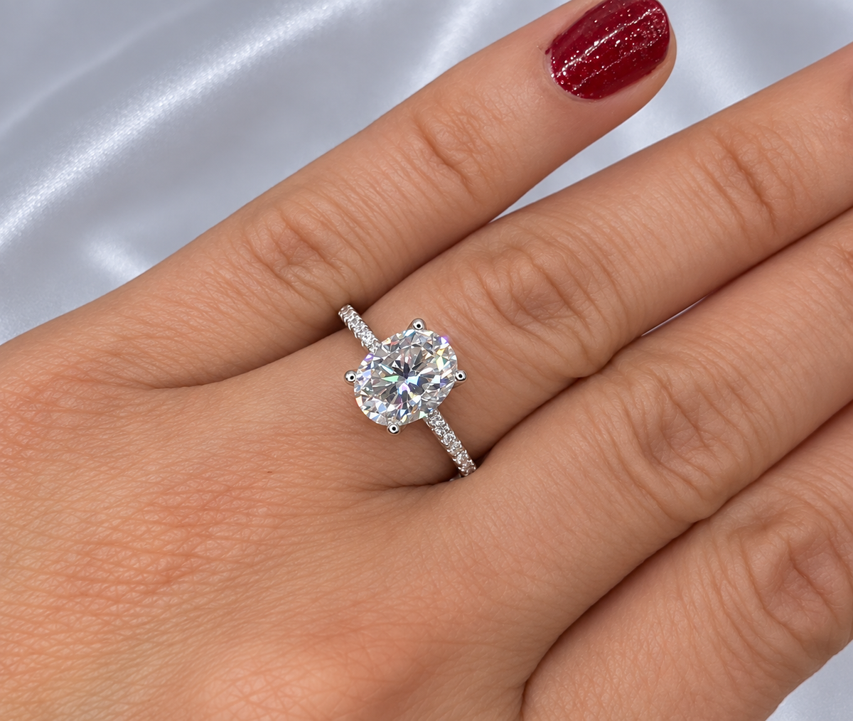 2ct Oval Cut Moissanite Pave Setting Ring | S925 Silver | VVS1 | Wedding & Engagement