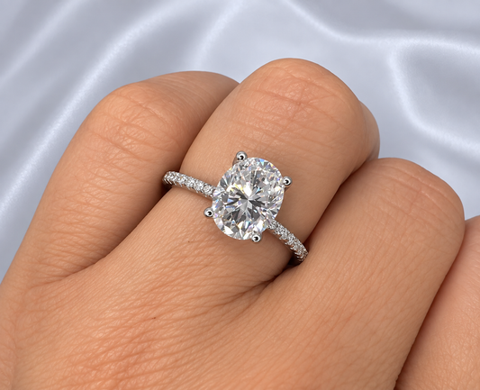 2ct Oval Cut Moissanite Pave Setting Ring | S925 Silver | VVS1 | Wedding & Engagement