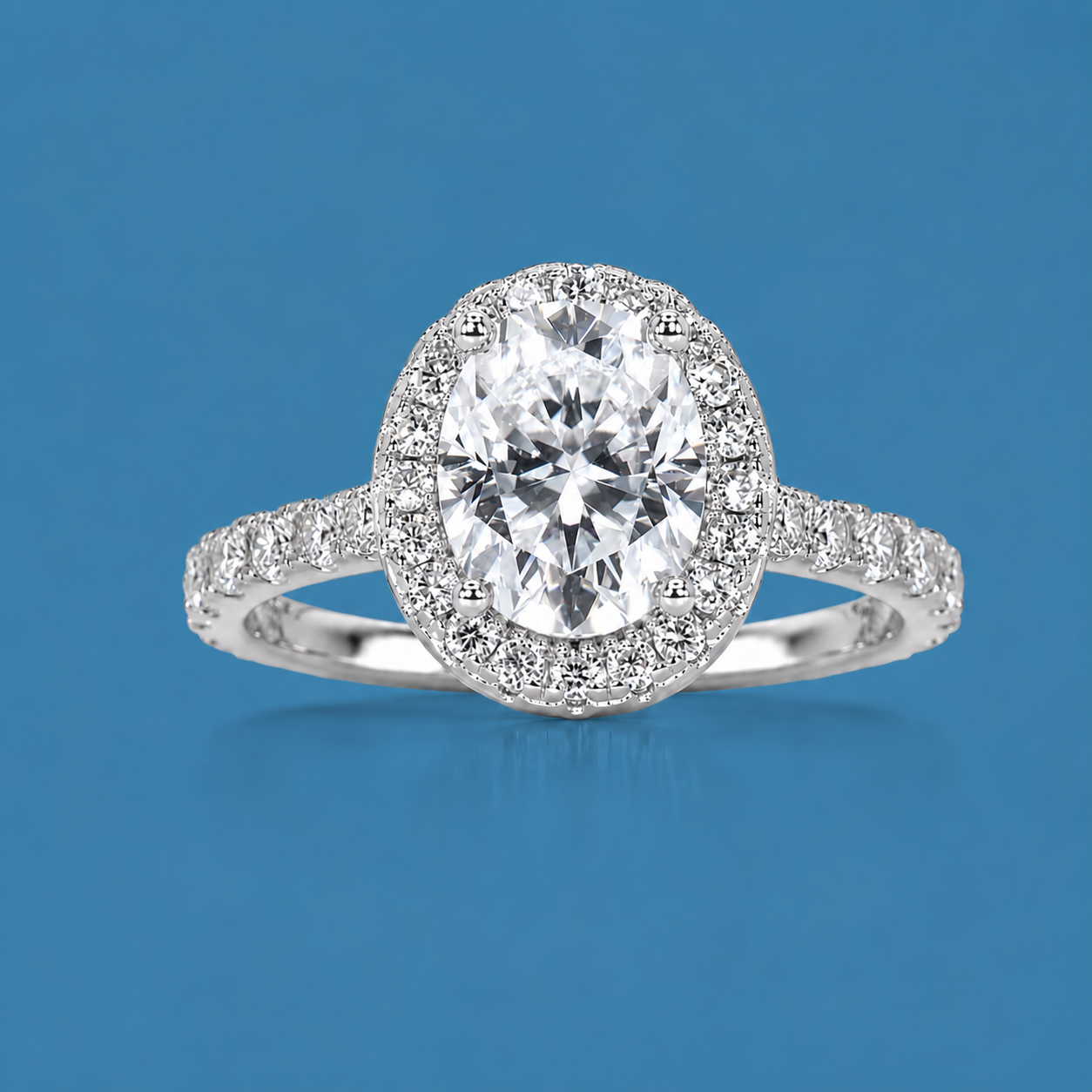 2CT+ Oval Halo Moissanite Engagement Ring with Luxury LED Gift Box