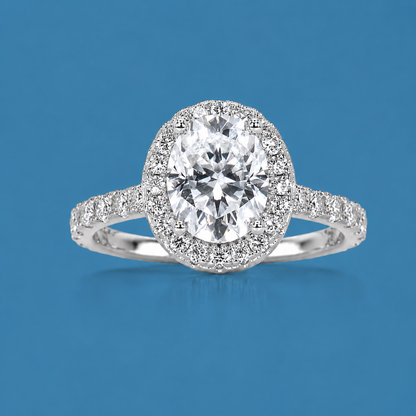 2CT+ Oval Halo Moissanite Engagement Ring with Luxury LED Gift Box