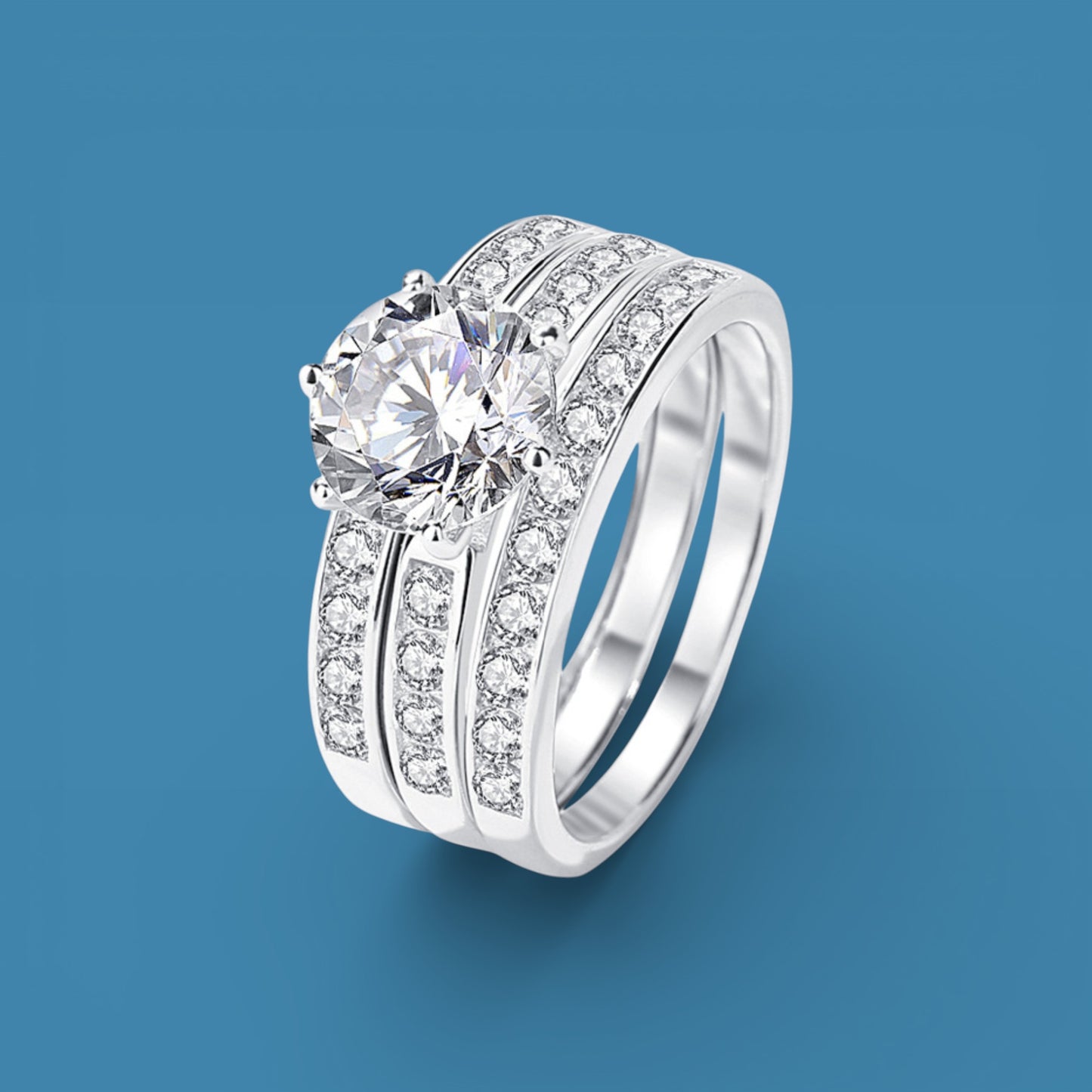 2Ct Moissanite Diamond Ring, S925 Sterling Silver Band, Round Cut, D Color, VVS1 Clarity, LED Gift Ring Box Included