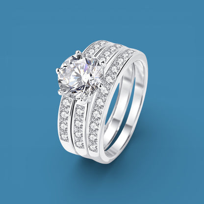 2Ct Moissanite Diamond Ring, S925 Sterling Silver Band, Round Cut, D Color, VVS1 Clarity, LED Gift Ring Box Included