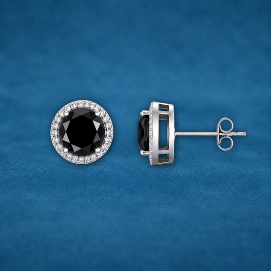 Men's 2ct Black Moissanite Diamond Stud Earrings | 1ct Each | Platinum Plated S925 Silver