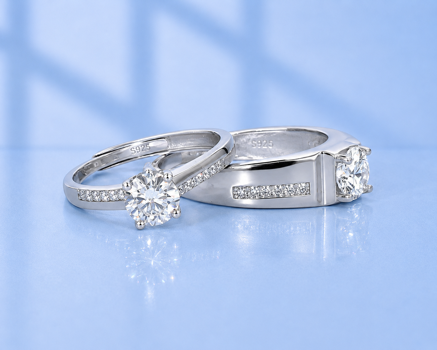 2ct Moissanite Couple Rings Set | Adjustable | S925 Silver | VVS1