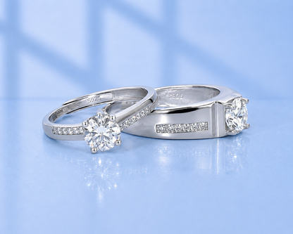 2ct Moissanite Couple Rings Set | Adjustable | S925 Silver | VVS1