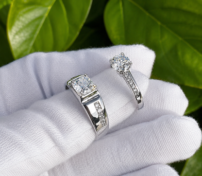 2ct Moissanite Couple Rings Set | Adjustable | S925 Silver | VVS1