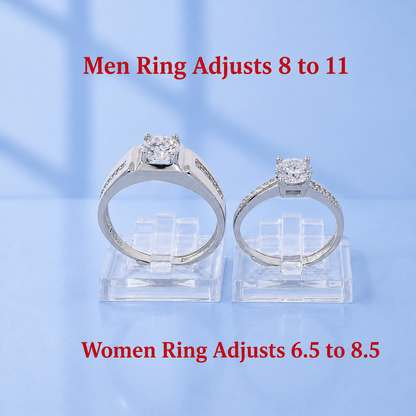 2ct Moissanite Couple Rings Set | Adjustable | S925 Silver | VVS1