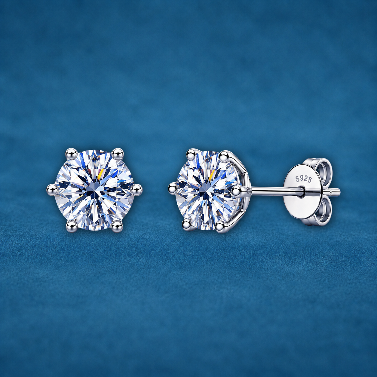 Certified 4ct Moissanite Diamond Stud Earrings | Push Back | Platinum Plated S925 Silver | VVS1