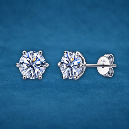 Certified 4ct Moissanite Diamond Stud Earrings | Push Back | Platinum Plated S925 Silver | VVS1