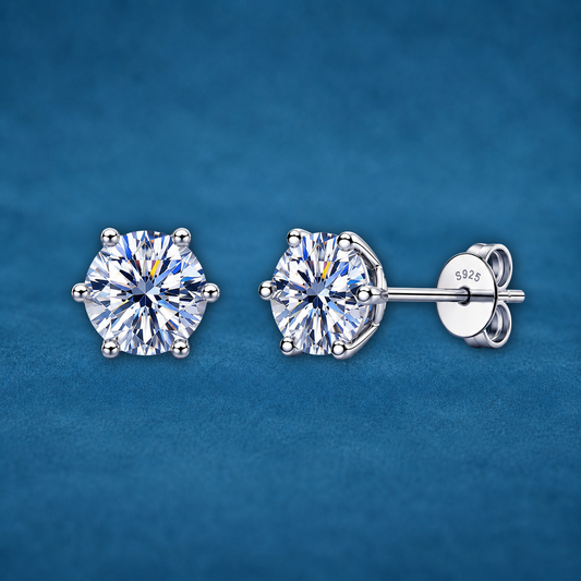 Certified 4ct Moissanite Diamond Stud Earrings | Push Back | Platinum Plated S925 Silver | VVS1