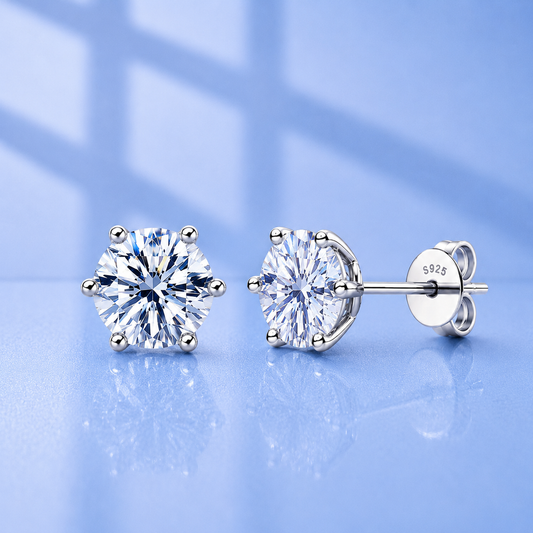 4ct Moissanite Diamond Stud Earrings | Push Back | Platinum Plated S925 Silver | VVS1