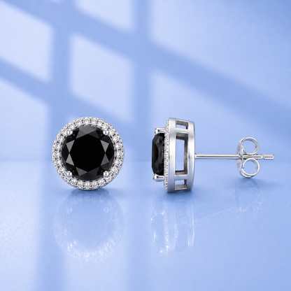 Men's 2ct Black Halo Moissanite Diamond Stud Earrings | 1ct Each | Gothic Style