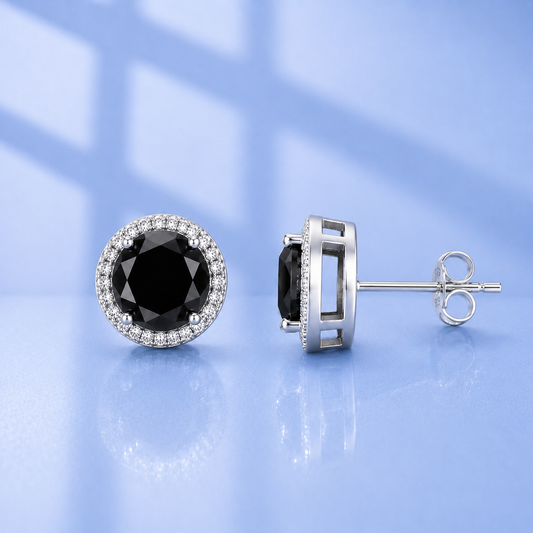 Men's 2ct Black Moissanite Diamond Stud Earrings | 1ct Each | Platinum Plated S925 Silver
