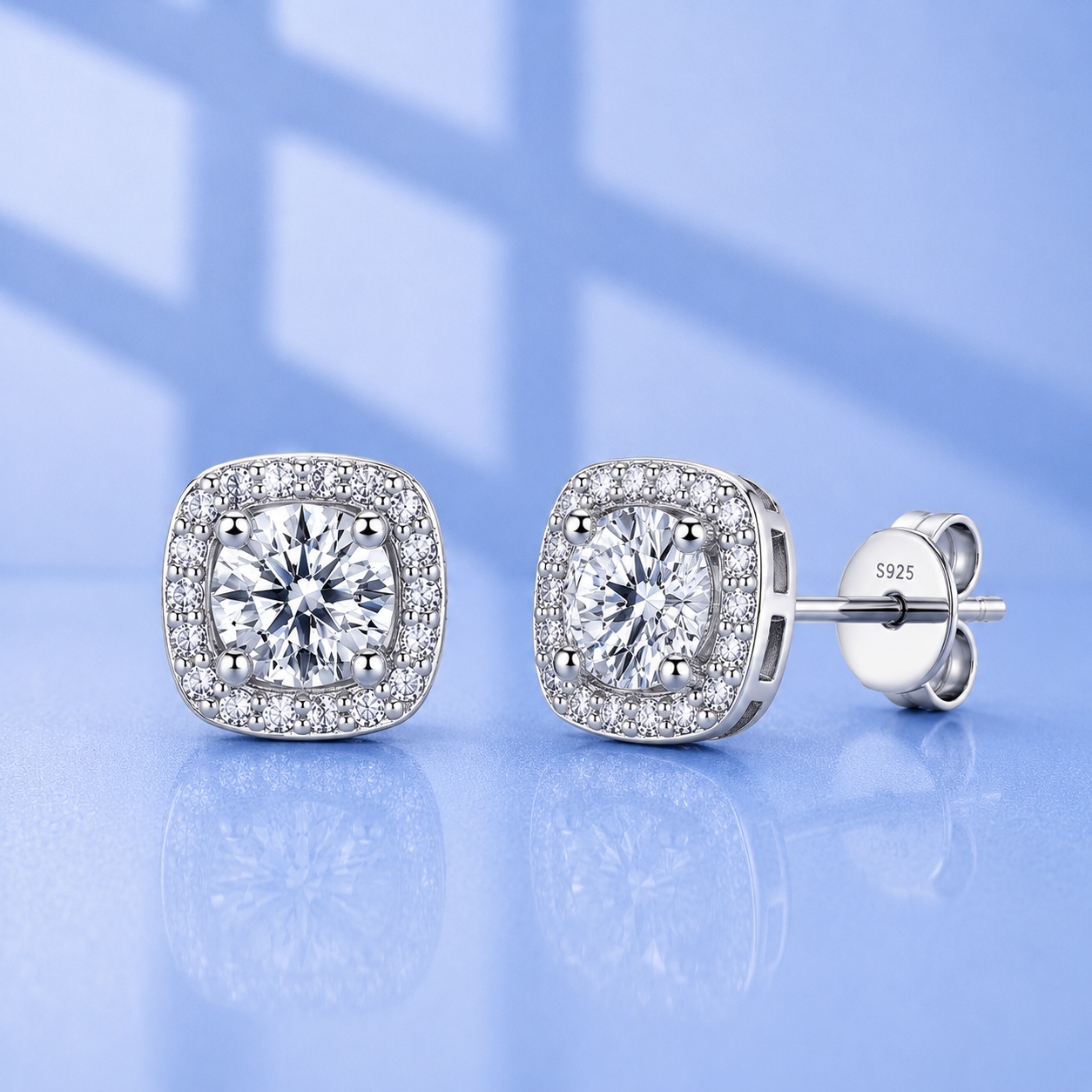 2ct Moissanite Square Stud Earrings | S925 Silver | VVS1