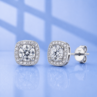 2ct Moissanite Square Stud Earrings | S925 Silver | VVS1