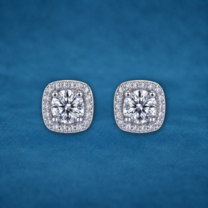 Certified 2ct Moissanite Square Stud Earrings | S925 Silver | VVS1