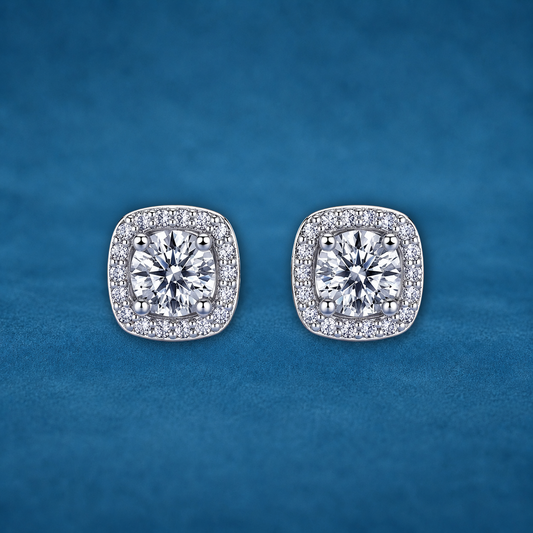 Certified 2ct Moissanite Square Stud Earrings | S925 Silver | VVS1