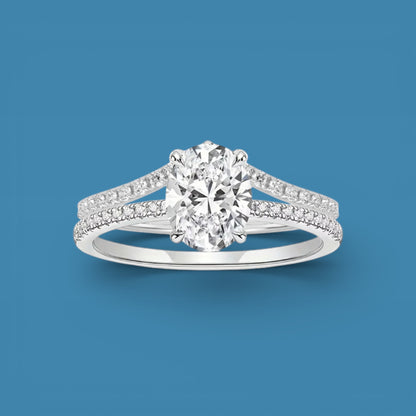 Certified 2.19Ct Moissanite Diamond Oval Hidden Halo Band set S925 Silver Rings