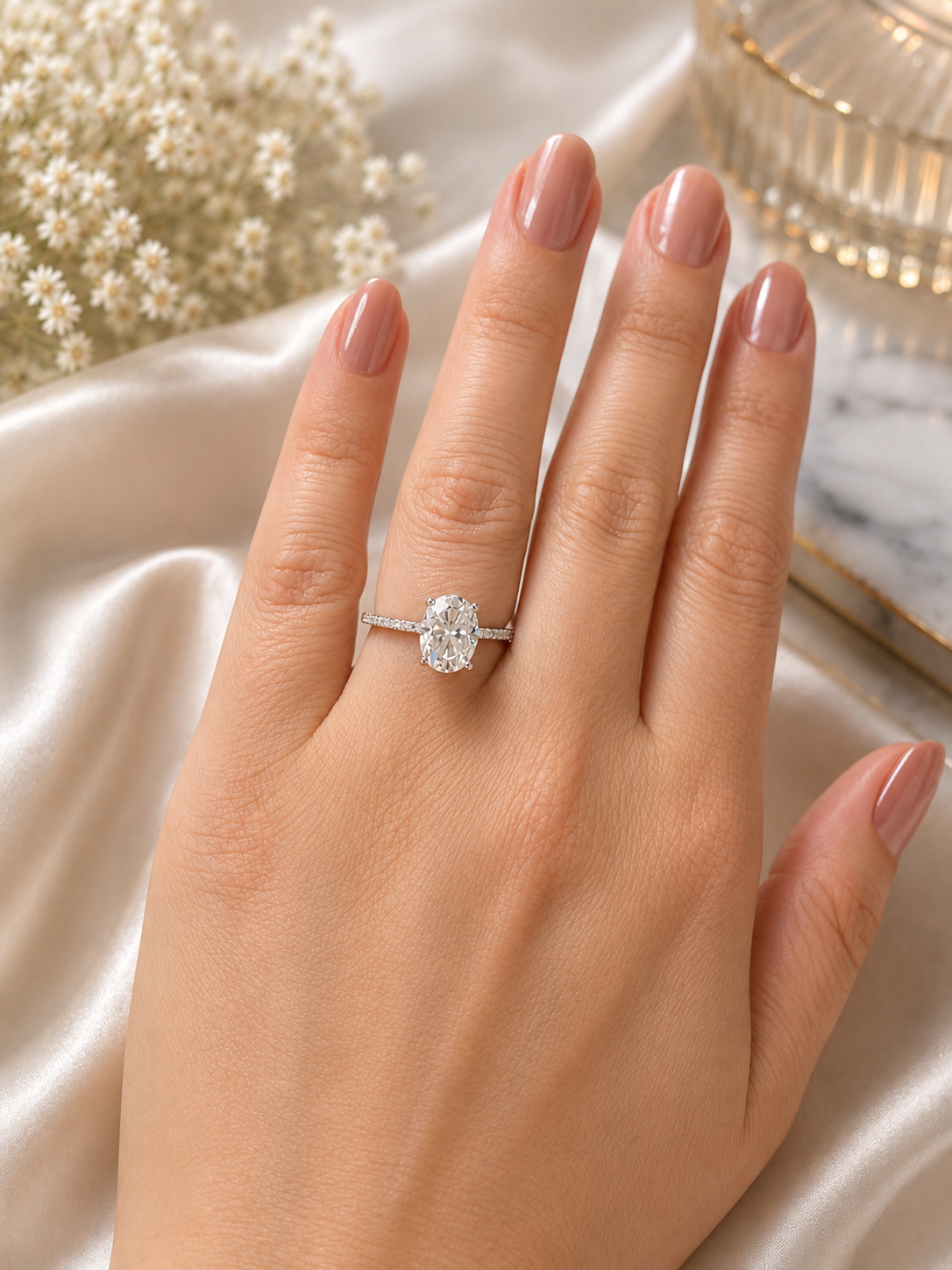 2ct Oval Cut Moissanite Pave Setting Ring | S925 Silver | VVS1 | Wedding & Engagement