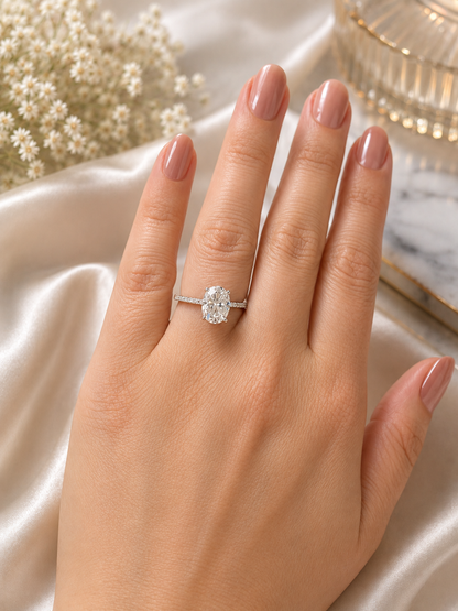 2ct Oval Cut Moissanite Pave Setting Ring | S925 Silver | VVS1 | Wedding & Engagement