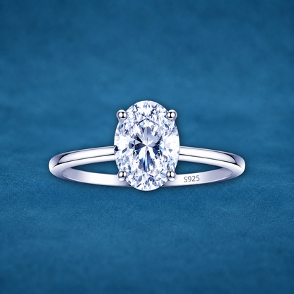 Certified 2ct Oval Cut Moissanite Solitaire Ring | S925 Silver | VVS1 | LED Gift Box